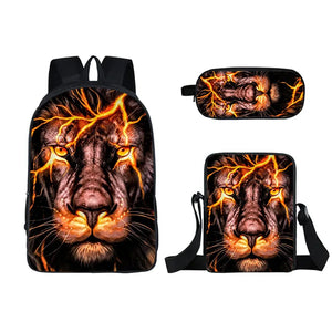 3D Animal Outdoor Three-piece Student School Bag Burden Reduction Backpack