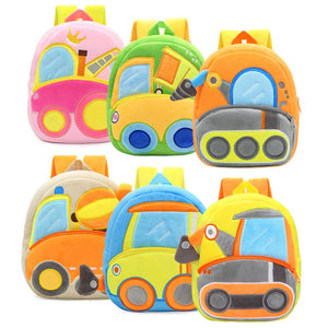 3D Construction Truck Bulldozer Excavator Plush Kids Backpack