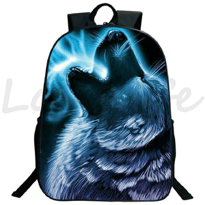 3D Wolf Large Capacity Backpacks Ice Fire Wolf Teenage School Bags