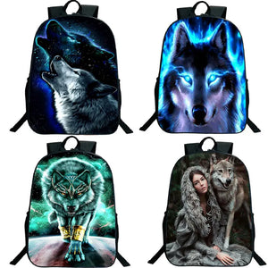 3D Wolf Large Capacity Backpacks Ice Fire Wolf Teenage School Bags