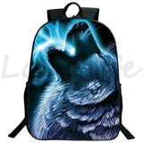 3D Wolf Large Capacity Backpacks Ice Fire Wolf Teenage School Bags