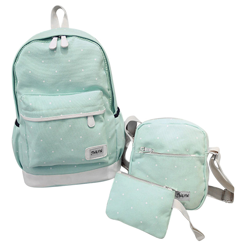 3pcs Girl Crossbody Bag Canvas Bookbag Backpack Set Polka Dot Pencil Case