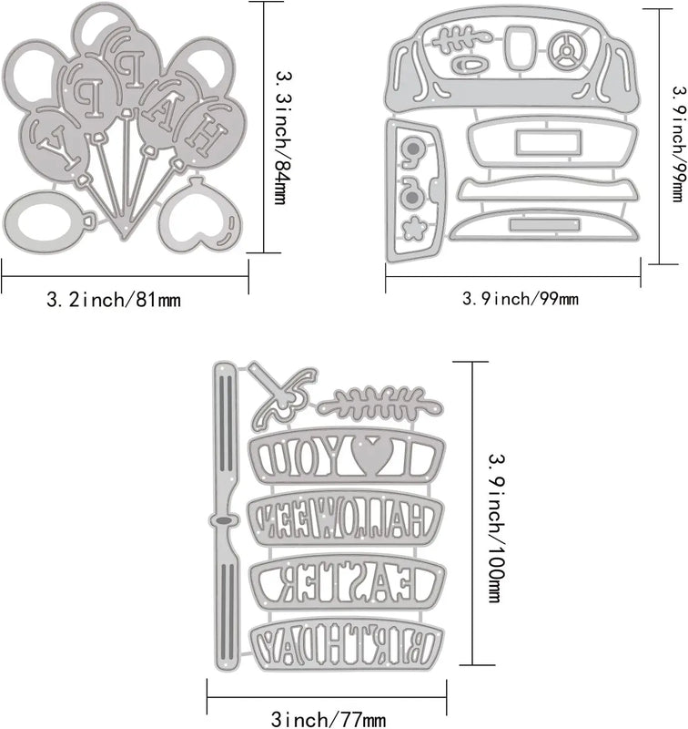 3pcs Happy Birthday Car Metal Cutting Dies Happy Easter Halloween Stencil