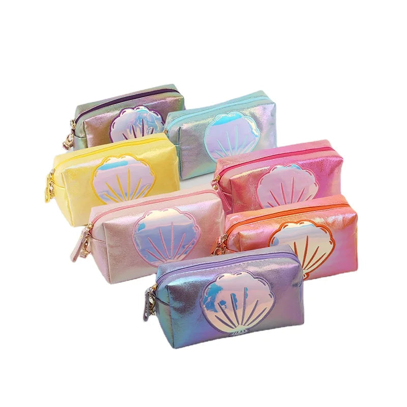3pcs Bling Shell Makeup Bag Waterproof Mermaid Travel Wash Bag