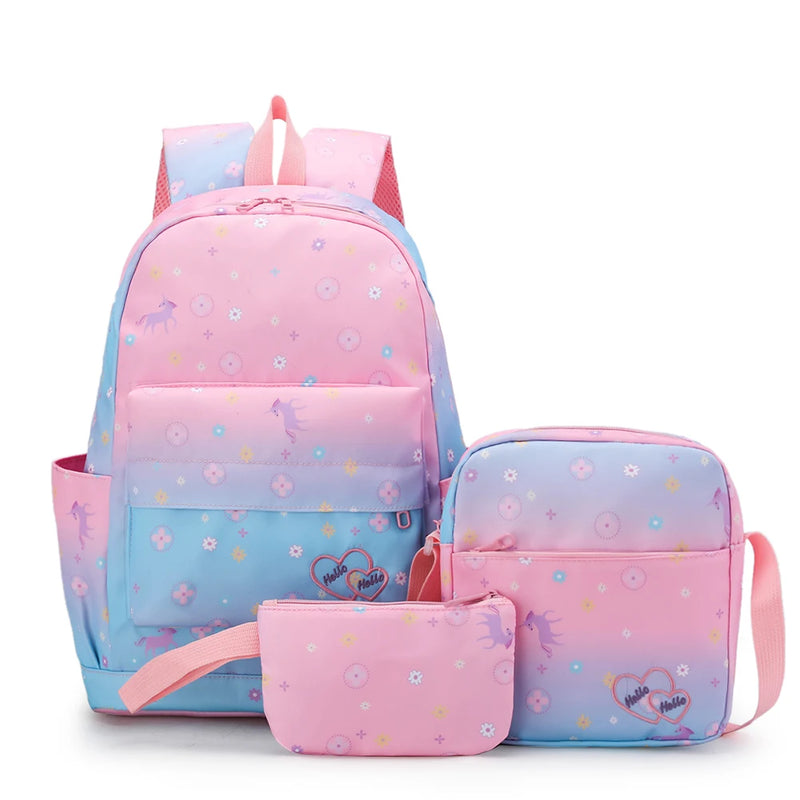 3pcs Nylon Backpack Shoulder Book Bags for Teenage Girls Cartoon Children