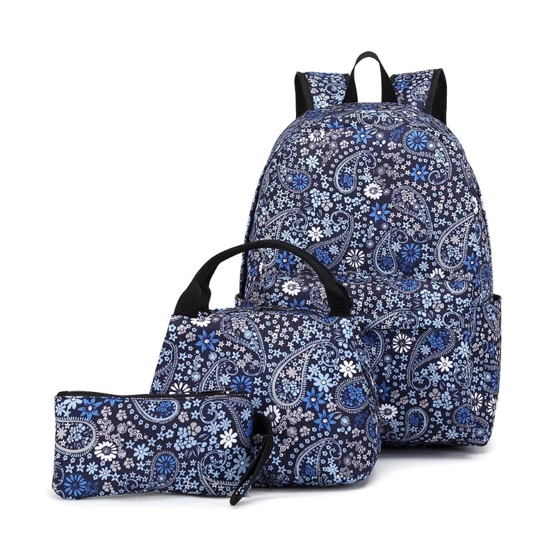 3pcs Teen Girls School Backpacks Lightweight Nylon Daypack Bookbags with Lunch B