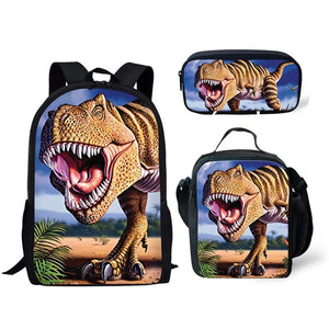 3pcs T-Rex Dino School Backpack Set for Kids