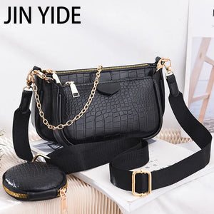 3pcs Women Handbag Set PU Leather Shoulder Messenger Chain Crossbody Purse