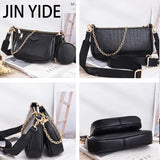 3pcs Women Handbag Set PU Leather Shoulder Messenger Chain Crossbody Purse