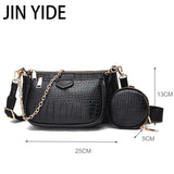 3pcs Women Handbag Set PU Leather Shoulder Messenger Chain Crossbody Purse