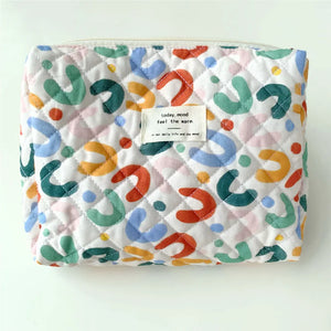 3pcs Women Cotton Linen Floral Prints Large Capacity Cosmetic Bag