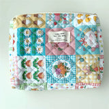 3pcs Women Cotton Linen Floral Prints Large Capacity Cosmetic Bag