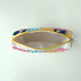 3pcs Women Cotton Linen Floral Prints Large Capacity Cosmetic Bag