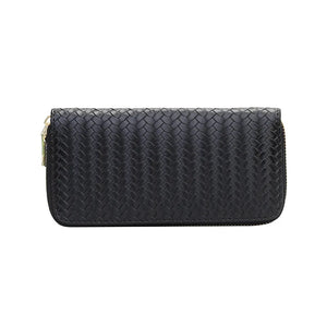 Women PU Weave Prints Large Capacity Waterproof Long Wallet