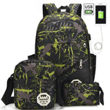 3pc Boys School Bags Set Waterproof Backpack Bookbag Pen Pencil Bag