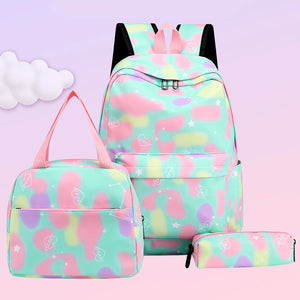 3pcs/set Nylon School Knapsack Gradient Casual Daypack Large Capacity Women
