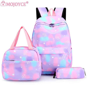 3pcs/set Nylon School Knapsack Gradient Casual Daypack Large Capacity Women