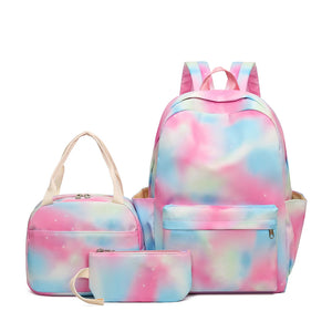 Girls Backpack Lunch Bag Set Rainbow Print Student School Bag