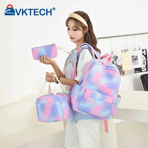 Girls Backpack Lunch Bag Set Rainbow Print Student School Bag