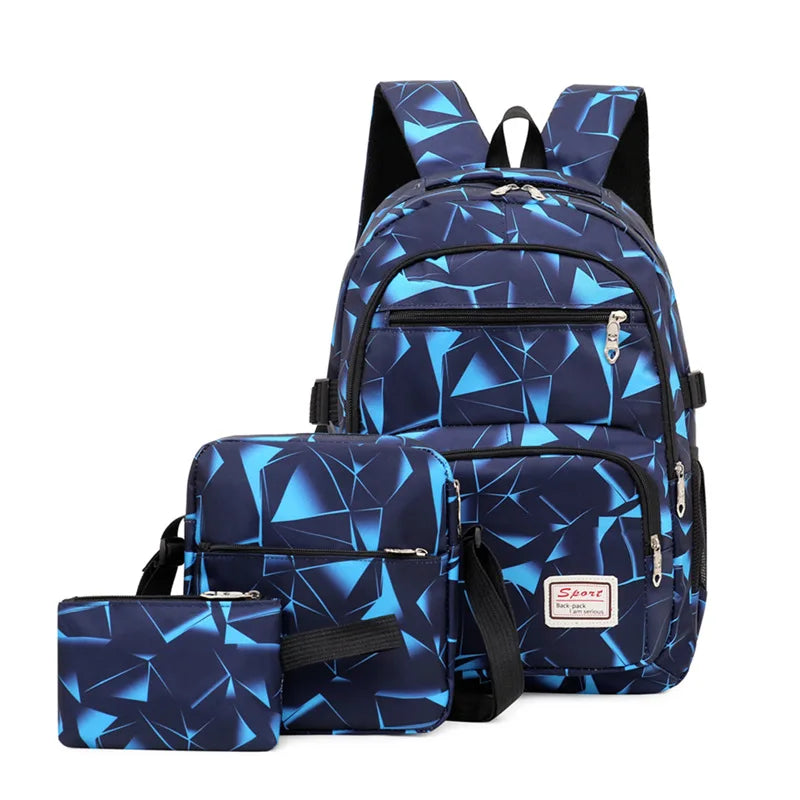 3pcs High School Bags Women Boys Shoulder Backpacks Big Student Travel Bag