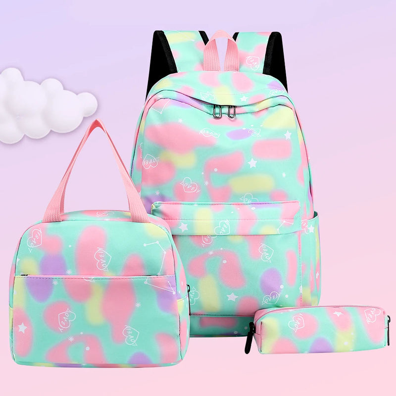 3pcs Laptop Backpack Adjustable Strap School Bookbag Women Nylon School Back