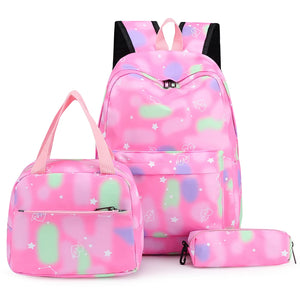 3pcs/set Laptop Backpack Women Nylon School Backpack Gradient W