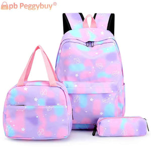 3pcs/set Laptop Backpack Adjustable Strap Women Nylon Travel Backpack Gradient W