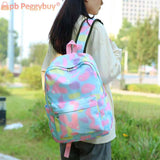 3pcs/set Laptop Backpack Adjustable Strap Women Nylon Travel Backpack Gradient W