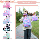 3pcs/set Laptop Backpack Adjustable Strap Women Nylon Travel Backpack Gradient W