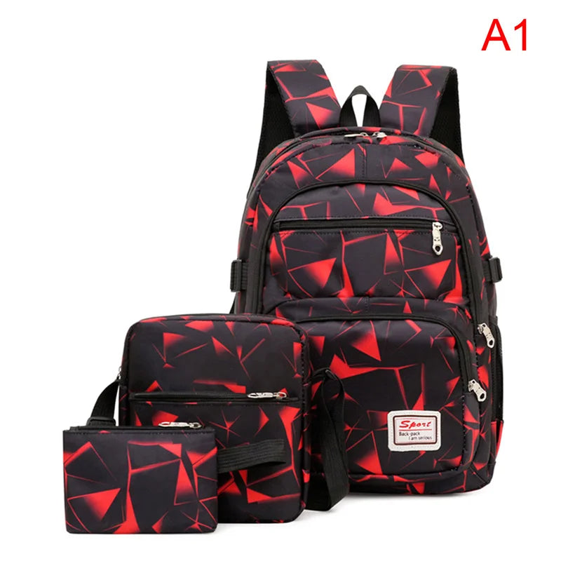3pcs/set Male Backpacks School Bags for Women Boys Student Travel Bag