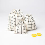 3pcs Plaid Drawstring Cotton Linen Storage Bags Portable Travel Organizer Pouch