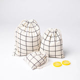 3pcs Plaid Drawstring Cotton Linen Storage Bags Portable Travel Organizer Pouch