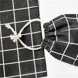 3pcs Plaid Drawstring Cotton Linen Storage Bags Portable Travel Organizer Pouch