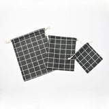 3pcs Plaid Drawstring Cotton Linen Storage Bags Portable Travel Organizer Pouch