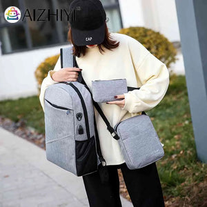 3pcs Unisex Travel Nylon Backpacks Messenger Bags Purse Shoulder Computer Sc