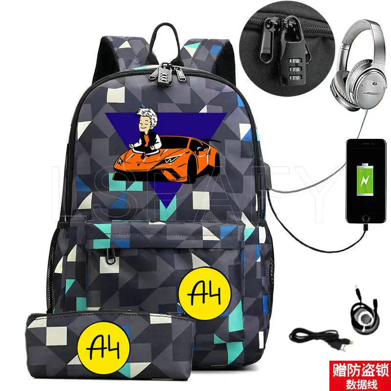 Anti-Theft USB Charge Backpack for Boys Girls - Canvas School Student Bag