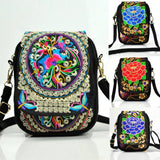 Ethnic Embroidery Canvas Shoulder Bag Women Small Coins Travel Beach Purse