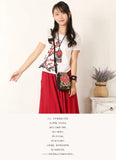 Ethnic Embroidery Canvas Shoulder Bag Women Small Coins Travel Beach Purse