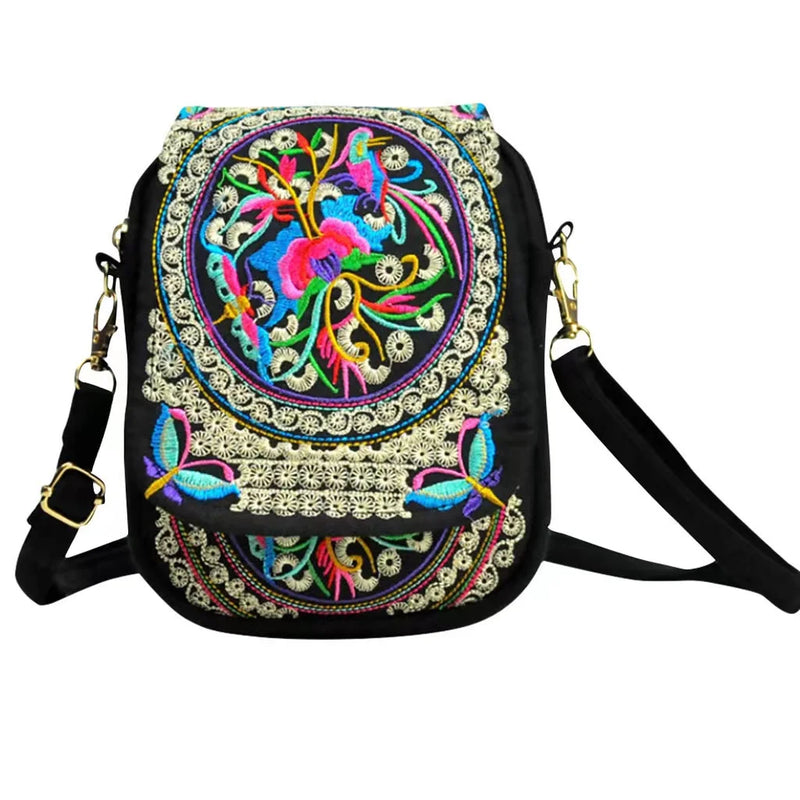 Ethnic Embroidery Canvas Shoulder Bag Women Small Coins Travel Beach Purse