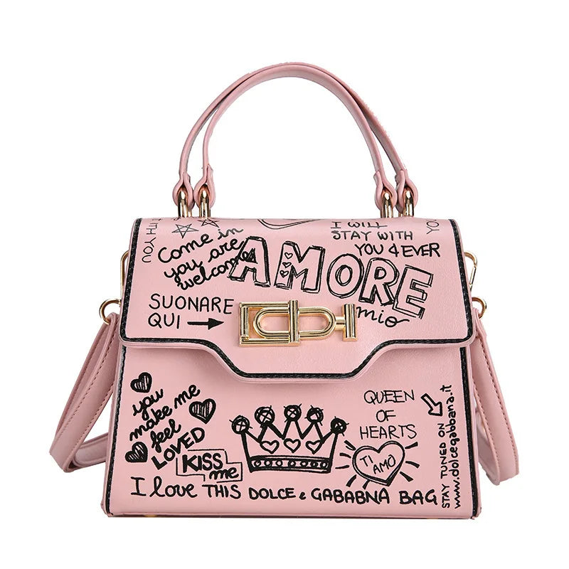 Vintage Graffiti Shoulder Crossbody Bag for Women - Handbags Tote