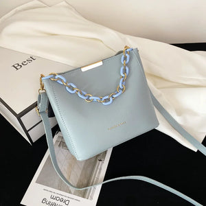 4 Colors Small Women Chain Messenger Bucket Bag PU Shoulder Handbag