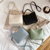 4 Colors Small Women Chain Messenger Bucket Bag PU Shoulder Handbag