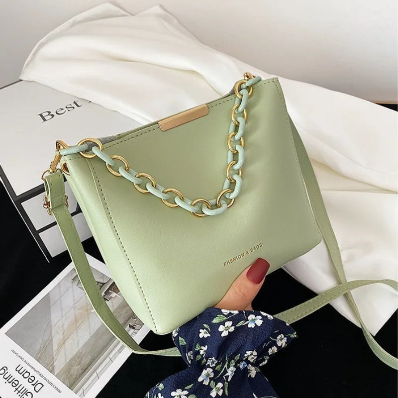 4 Colors Small Women Chain Messenger Bucket Bag PU Shoulder Handbag