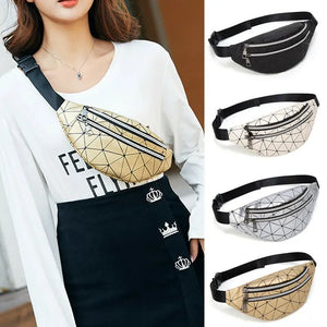 Geometric Pattern Waist Bag for Women | PU Leather Fanny Pack
