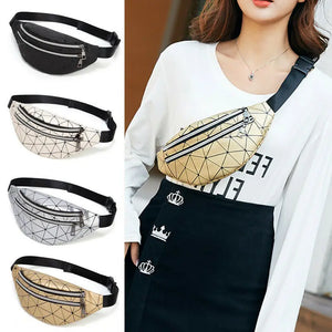 Geometric Pattern PU Leather Fanny Pack Waist Bag for Women