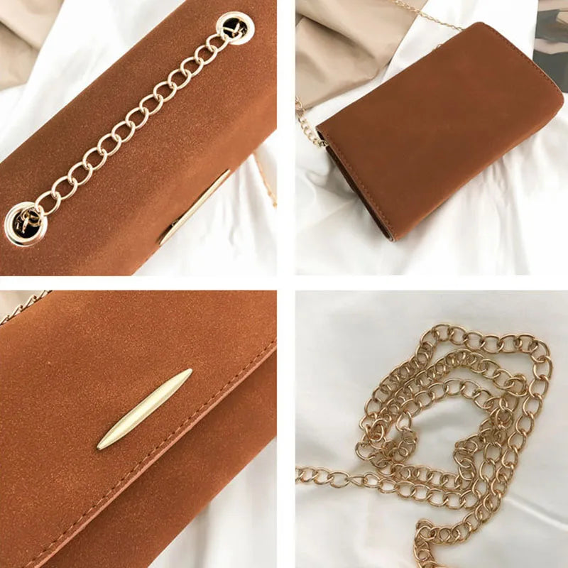4-Color Women Shoulder Bags Matte PU Leather Chain Flap-bag Casual Crossbody