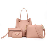 4 PCS Women Lady Leather Handbag Solid Plain Shoulder Bags Tote Purse Messenger