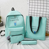 4 Pcs Female Backpack Canvas Schoolbags for Teenage Girls