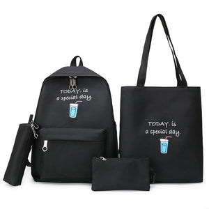 4 Pcs Female Backpack Canvas Schoolbags for Teenage Girls
