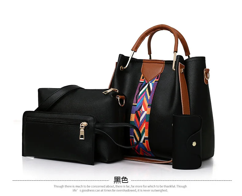 4 Pcs/set Women Handbag Messenger Bags Shoulder Bag Lady PU Leather C